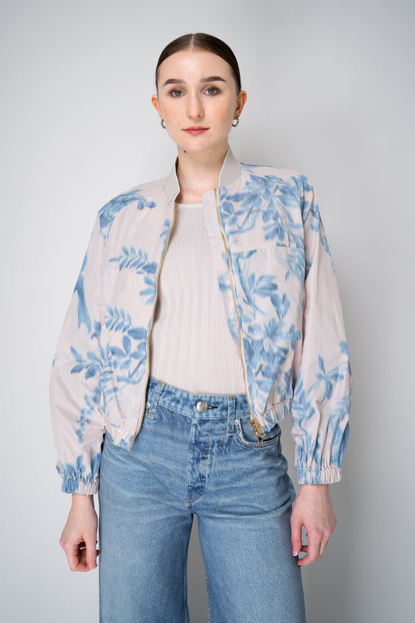 Lorena Antoniazzi Tropical Print Cropped Taffeta Bomber Jacket in Pastel Pink Vancouver. Shop Online or in Store.