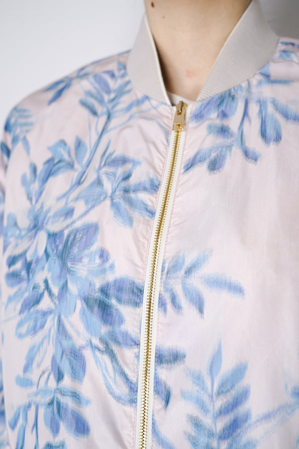 Lorena Antoniazzi Tropical Print Taffeta Bomber Jacket in Pastel Pink Vancouver. Shop Online or in Store.