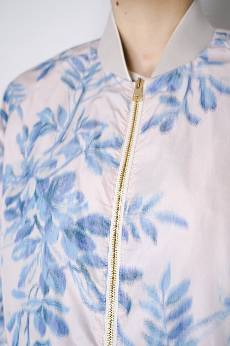 Lorena Antoniazzi Tropical Print Taffeta Bomber Jacket in Pastel Pink Vancouver. Shop Online or in Store.