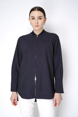 Lorena Antoniazzi Tropical Wool Pin-Stripe Track Jacket in Navy Vancouver. Shop Online or in Store.