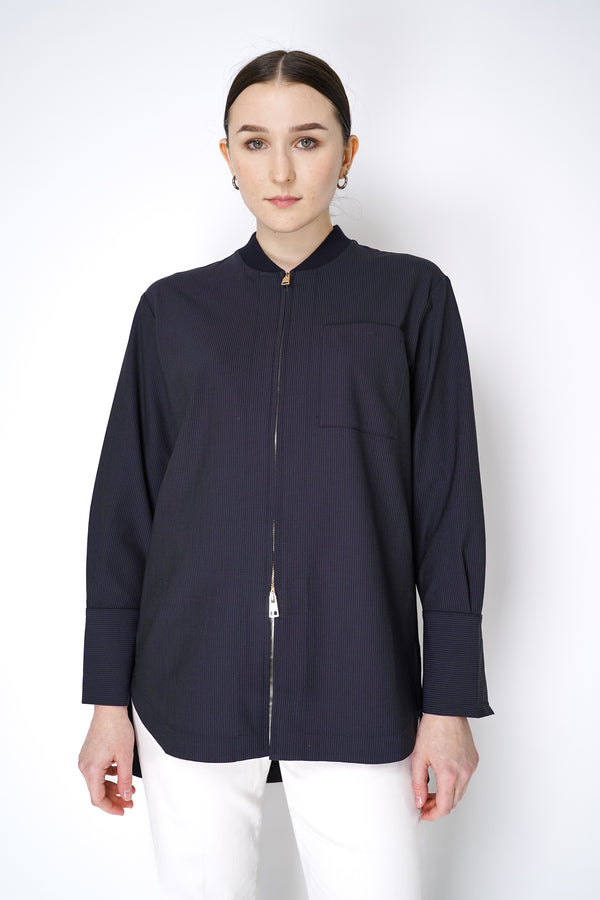 Lorena Antoniazzi Tropical Wool Pin-Stripe Track Jacket in Navy Vancouver. Shop Online or in Store.
