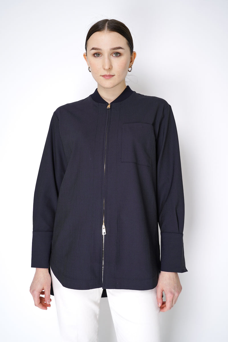 Lorena Antoniazzi Tropical Wool Pin-Stripe Track Jacket in Navy Vancouver. Shop Online or in Store.