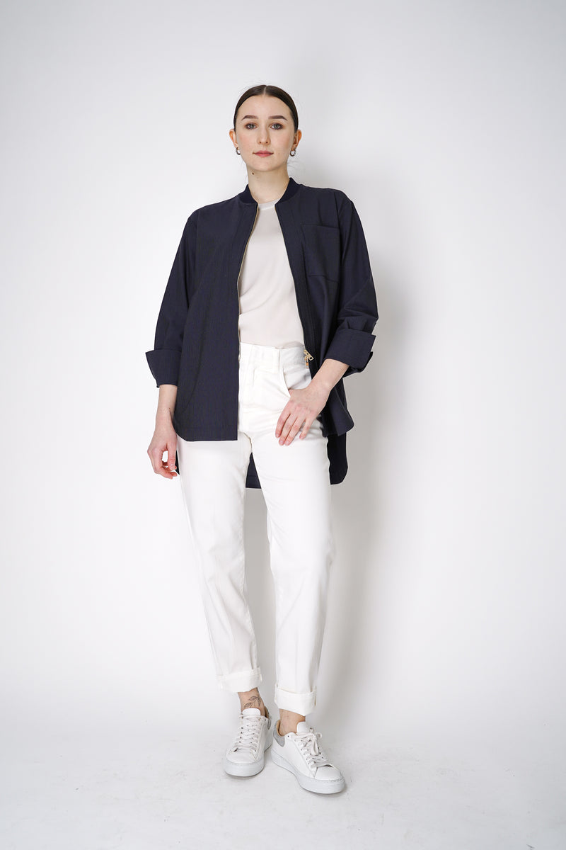 Lorena Antoniazzi Tropical Wool Pin-Stripe Track Jacket in Navy Vancouver. Shop Online or in Store.