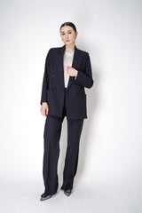 Lorena Antoniazzi Tropical Wool Pin-Stripe Trousers in Navy Vancouver. Shop Online or in Store.