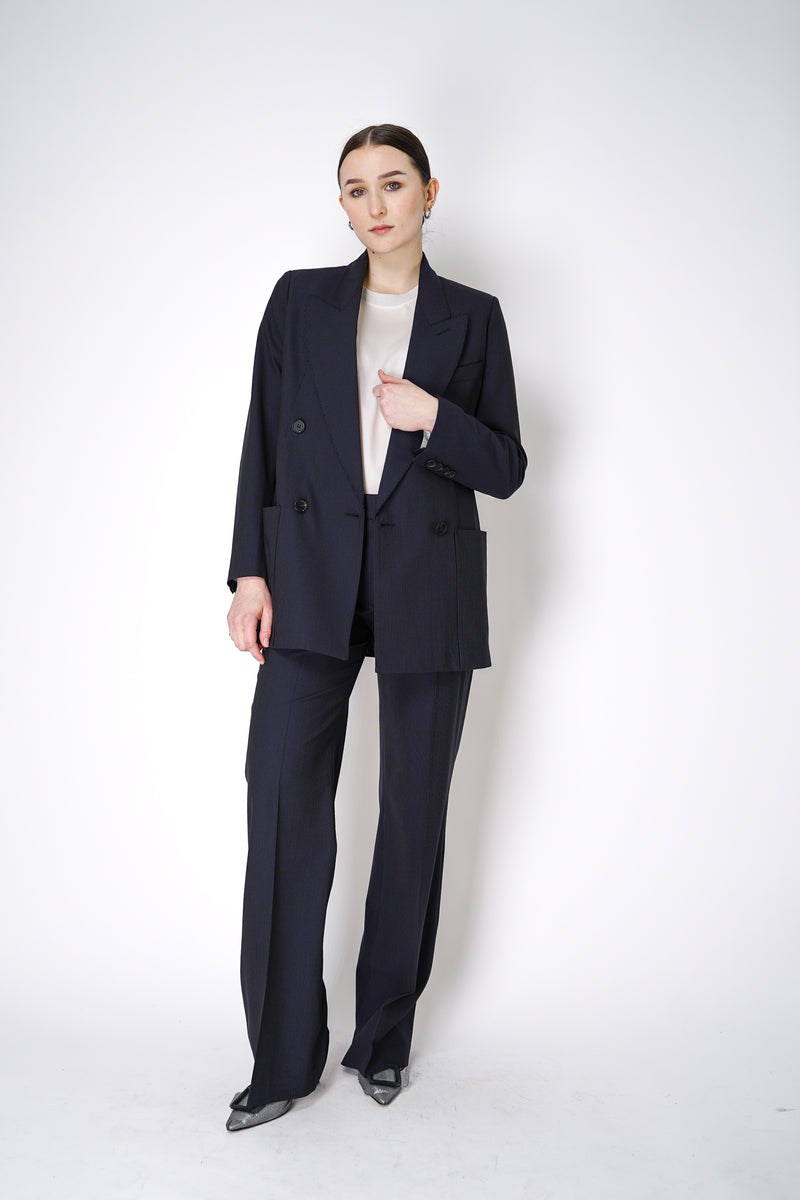 Lorena Antoniazzi Tropical Wool Pin-Stripe Trousers in Navy Vancouver. Shop Online or in Store.
