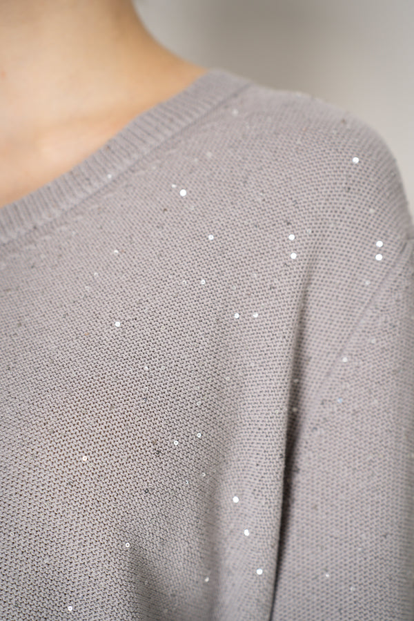 Lorena Antoniazzi V-Neck Knit Pullover with All Over Sequins in Grey Vancouver. Shop Online or in Store