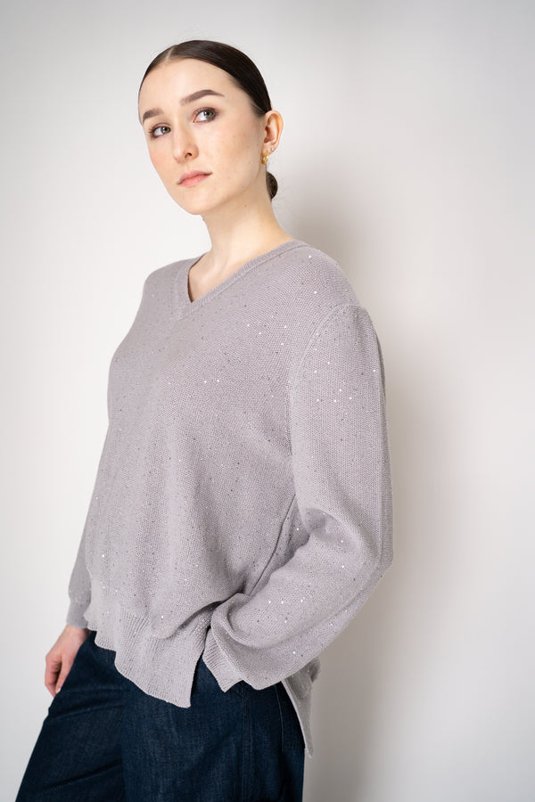 Lorena Antoniazzi V-Neck Knit Pullover with All Over Sequins in Grey Vancouver. Shop Online or in Store