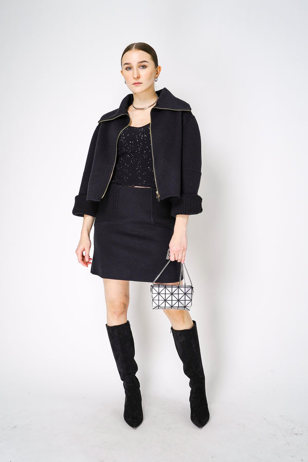 Lorena Antoniazzi Virgin Wool Flannel Mini Skirt in Black Vancouver. Shop Online or in Store. 
