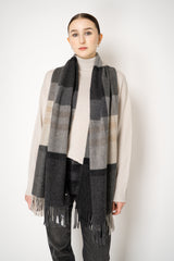 Lorena Antoniazzi Virgin Wool Fringed Plaid Scarf in Grey and Beige Hues Vancouver. Shop Online or in Store.