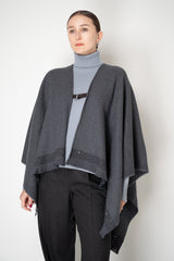 Lorena Antoniazzi Virgin Wool Gingham Poncho with Sequin Trim in Grey Vancouver. Shop Online or in Store.