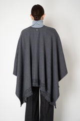 Lorena Antoniazzi Virgin Wool Gingham Poncho with Sequin Trim in Grey Vancouver. Shop Online or in Store.