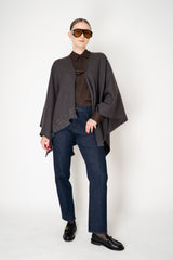 Lorena Antoniazzi Virgin Wool Gingham Poncho with Sequin Trim in Grey and Brown Vancouver. Shop Online or in Store.