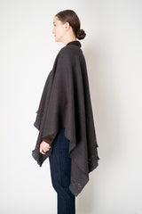 Lorena Antoniazzi Virgin Wool Gingham Poncho with Sequin Trim in Grey and Brown Vancouver. Shop Online or in Store.