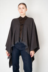 Lorena Antoniazzi Virgin Wool Gingham Poncho with Sequin Trim in Grey and Brown Vancouver. Shop Online or in Store.