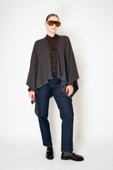 Lorena Antoniazzi Virgin Wool Gingham Poncho with Sequin Trim in Grey and Brown Vancouver. Shop Online or in Store.