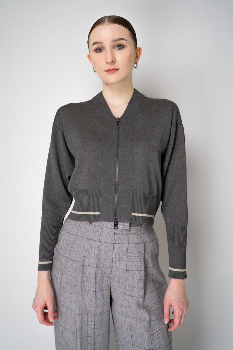 Lorena Antoniazzi Viscose Blend Cropped Track Jacket in Grey Vancouver. Shop Online or in Store.