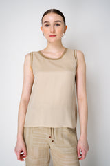 Lorena Antoniazzi Viscose Blend Tank Blouse with Knit Back in Gold Vancouver. Shop Online or in Store.