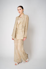Lorena Antoniazzi Viscose Blend Tank Blouse with Knit Back in Gold Vancouver. Shop Online or in Store.