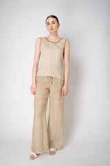Lorena Antoniazzi Viscose Blend Tank Blouse with Knit Back in Gold Vancouver. Shop Online or in Store.
