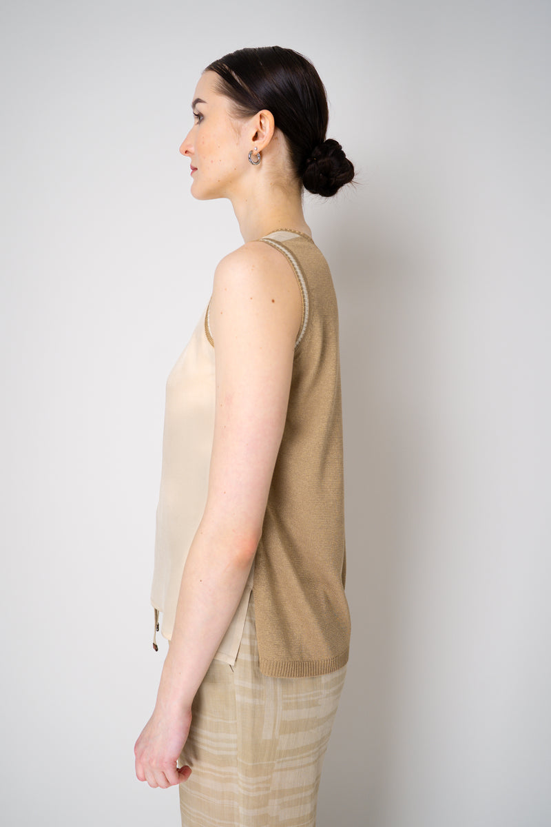 Lorena Antoniazzi Viscose Blend Tank Blouse with Knit Back in Gold Vancouver. Shop Online or in Store.