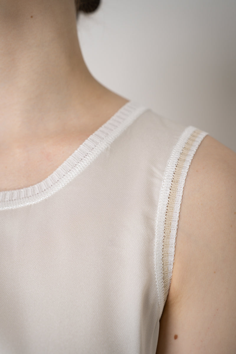 Lorena Antoniazzi Viscose Blend Tank Blouse with Knit Back in White Vancouver. Shop Online or in Store.