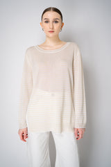 Lorena Antoniazzi Viscose Knit Striped Pullover in White and Gold Vancouver. Shop Online or in Store.