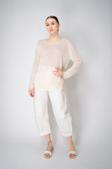 Lorena Antoniazzi Viscose Knit Striped Pullover in White and Gold Vancouver. Shop Online or in Store.