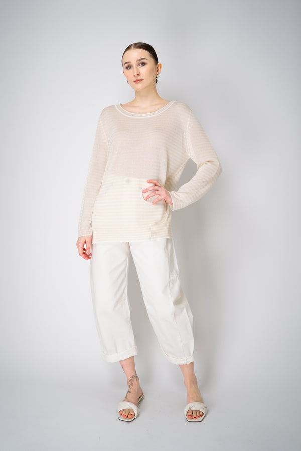 Lorena Antoniazzi Viscose Knit Striped Pullover in White and Gold Vancouver. Shop Online or in Store.