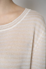 Lorena Antoniazzi Viscose Knit Striped Pullover in White and Gold Vancouver. Shop Online or in Store.