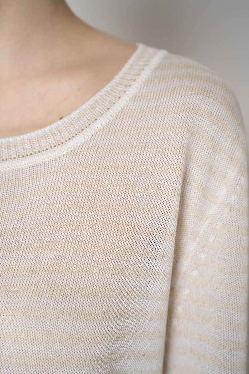 Lorena Antoniazzi Viscose Knit Striped Pullover in White and Gold Vancouver. Shop Online or in Store.