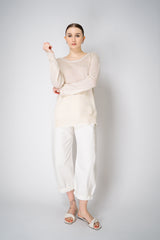 Lorena Antoniazzi Viscose Knit Striped Pullover in White and Gold Vancouver. Shop Online or in Store.