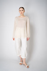 Lorena Antoniazzi Viscose Knit Striped Pullover in White and Gold Vancouver. Shop Online or in Store.