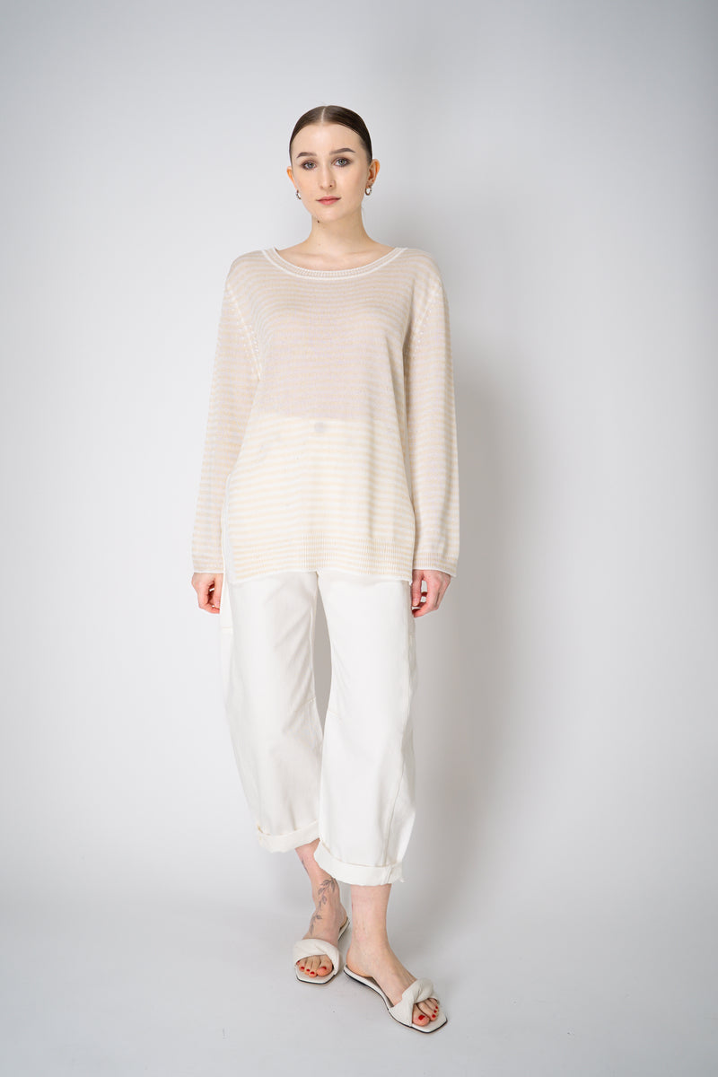 Lorena Antoniazzi Viscose Knit Striped Pullover in White and Gold Vancouver. Shop Online or in Store.