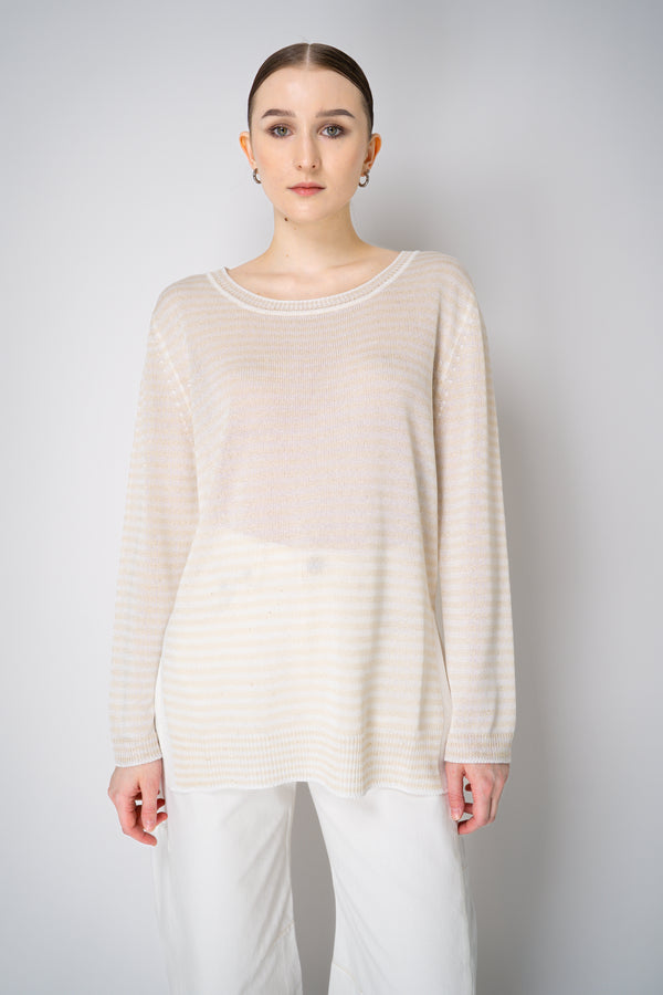 Lorena Antoniazzi Viscose Knit Striped Pullover in White and Gold Vancouver. Shop Online or in Store.