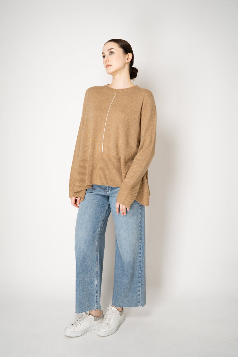 Lorena Antoniazzi Wool A-line Pullover with White Stitching in Camel Vancouver. Shop Online or in Store.