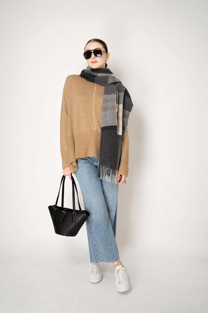 Lorena Antoniazzi Wool A-line Pullover with White Stitching in Camel Vancouver. Shop Online or in Store.