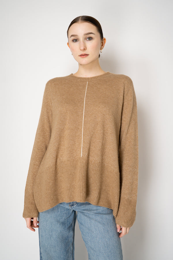Lorena Antoniazzi Wool A-line Pullover with White Stitching in Camel Vancouver. Shop Online or in Store.