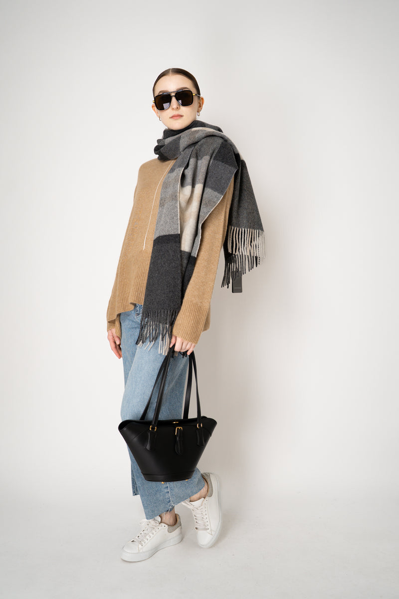 Lorena Antoniazzi Wool A-line Pullover with White Stitching in Camel Vancouver. Shop Online or in Store.