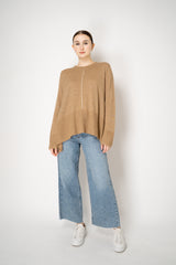 Lorena Antoniazzi Wool A-line Pullover with White Stitching in Camel Vancouver. Shop Online or in Store.