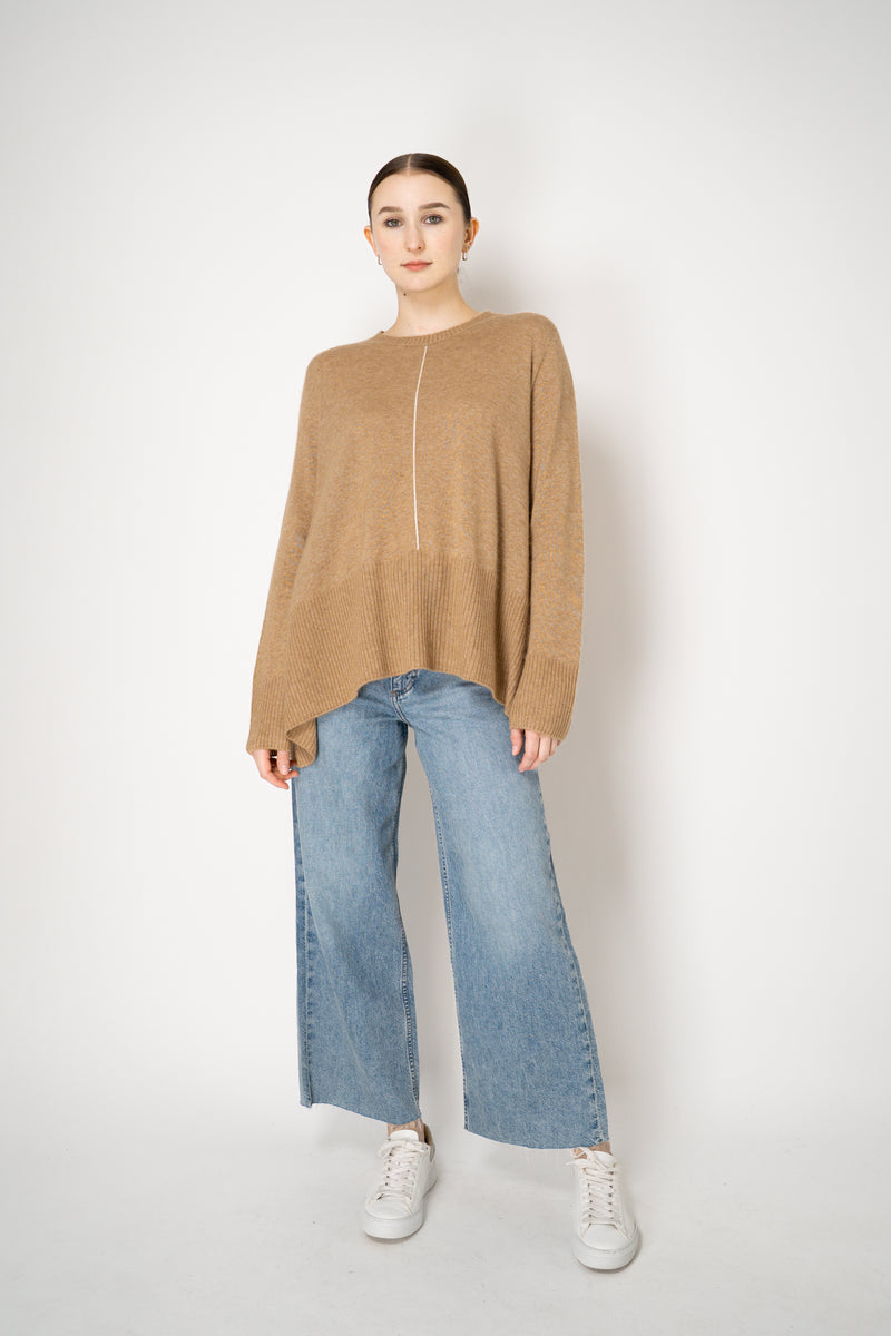 Lorena Antoniazzi Wool A-line Pullover with White Stitching in Camel Vancouver. Shop Online or in Store.
