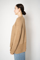 Lorena Antoniazzi Wool A-line Pullover with White Stitching in Camel Vancouver. Shop Online or in Store.