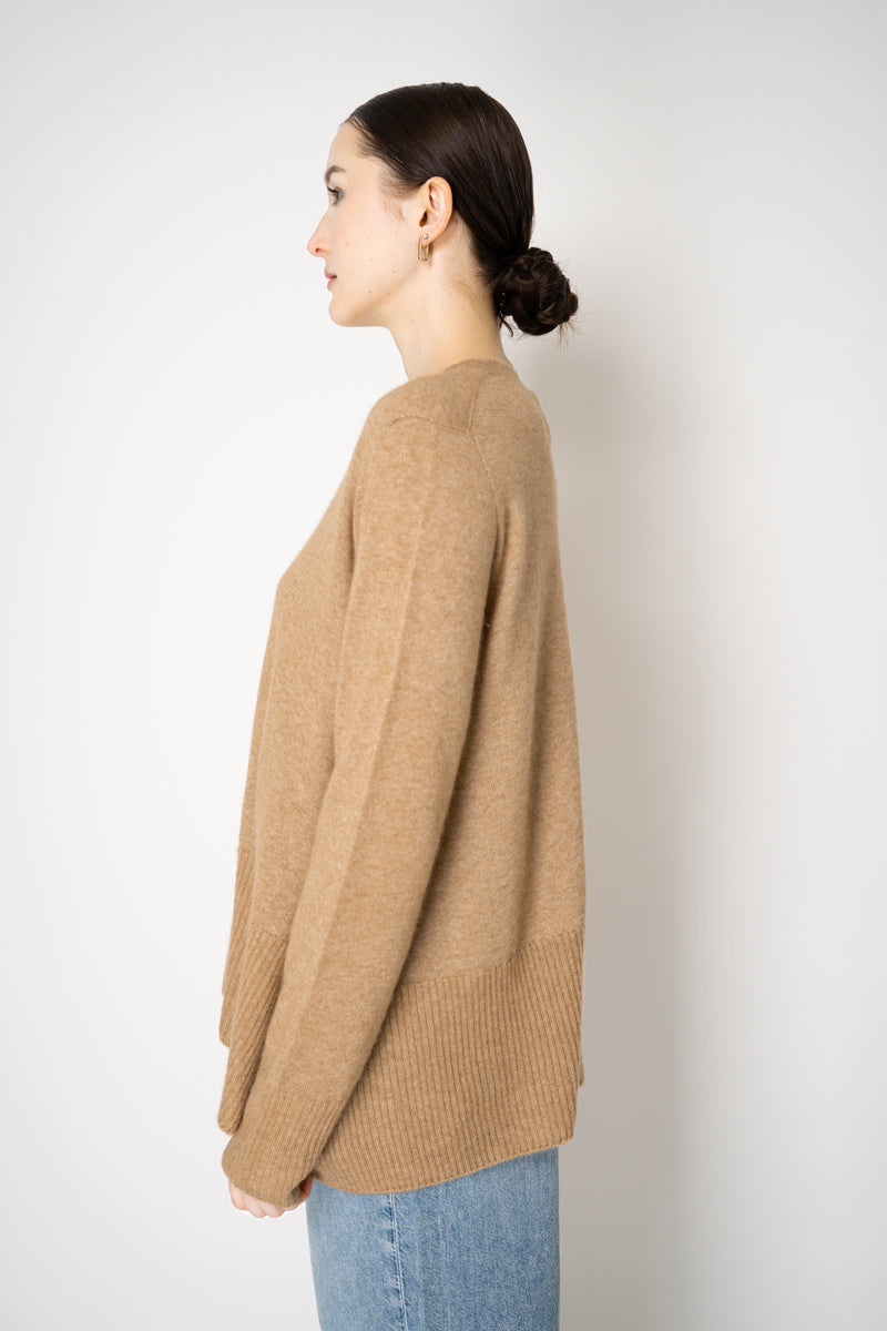 Lorena Antoniazzi Wool A-line Pullover with White Stitching in Camel Vancouver. Shop Online or in Store.
