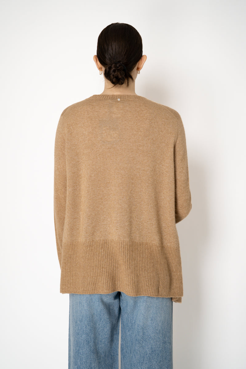 Lorena Antoniazzi Wool A-line Pullover with White Stitching in Camel Vancouver. Shop Online or in Store.