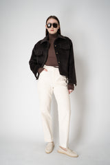 Lorena Antoniazzi Wool Alpaca Cropped Jacket in Espresso Black Vancouver. Shop Online or in Store.