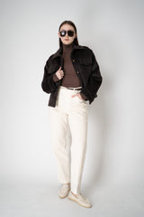 Lorena Antoniazzi Wool Alpaca Cropped Jacket in Espresso Black Vancouver. Shop Online or in Store.