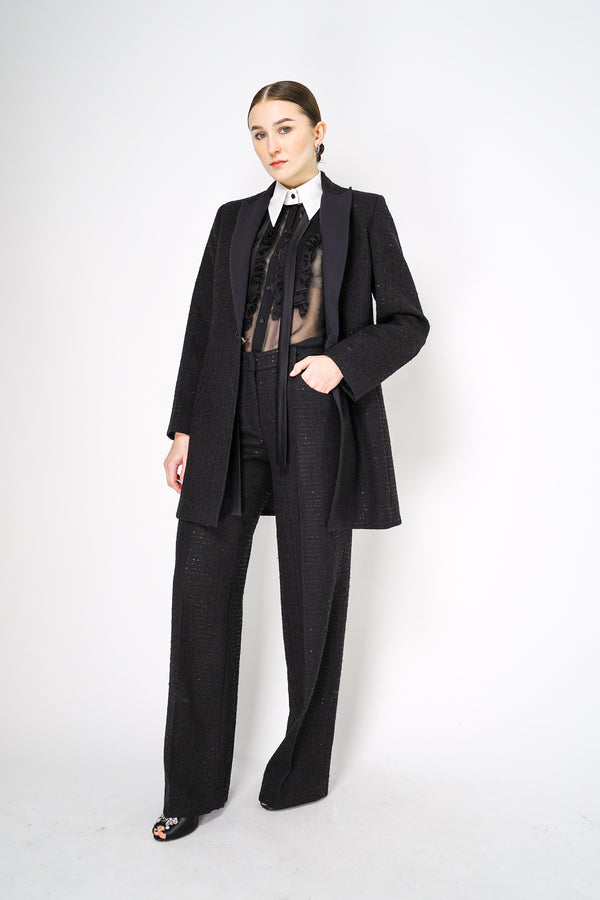 Lorena Antoniazzi Wool Blend Sparkly Tweed Trousers in Black Vancouver. Shop Online or in Store. 
