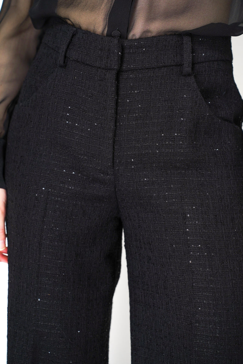 Lorena Antoniazzi Wool Blend Sparkly Tweed Trousers in Black Vancouver. Shop Online or in Store. 

