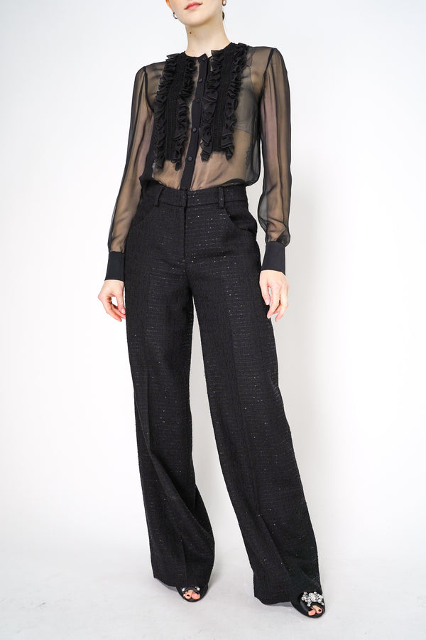 Lorena Antoniazzi Wool Blend Sparkly Tweed Trousers in Black Vancouver. Shop Online or in Store. 
