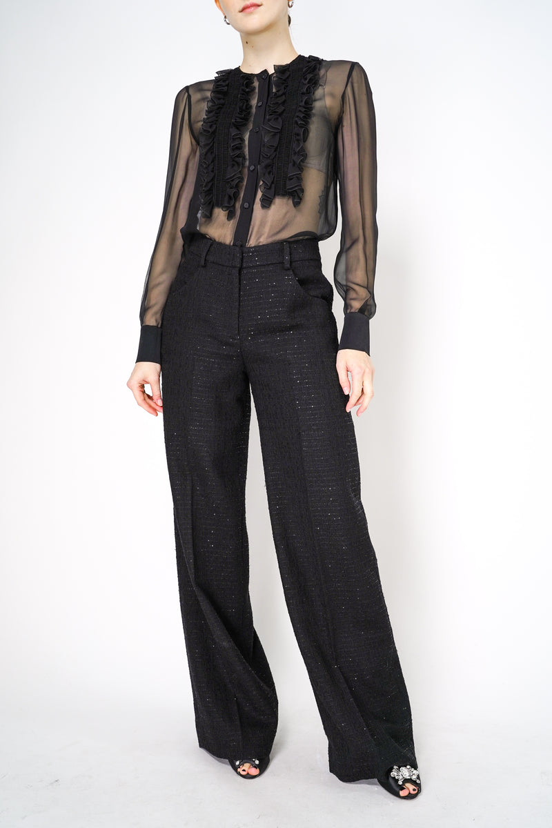 Lorena Antoniazzi Wool Blend Sparkly Tweed Trousers in Black Vancouver. Shop Online or in Store. 
