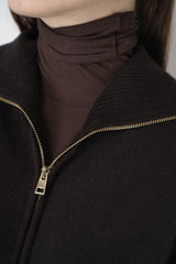 Lorena Antoniazzi Wool Cashmere Cardigan with Ultra High Neckline in Espresso Vancouver. Shop Online or in Store.